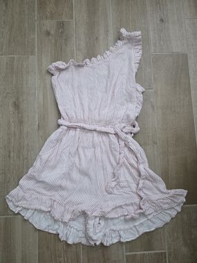Girls Pink Striped One-Shoulder Romper